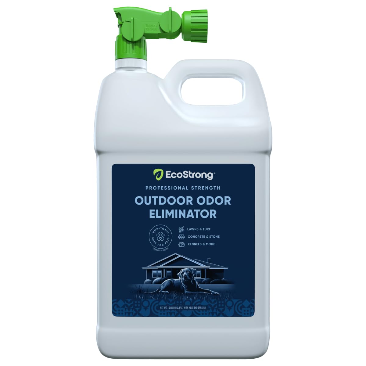 Eco Strong Outdoor Odor Eliminator bottle with sprayer reducing pet urine odors outdoors