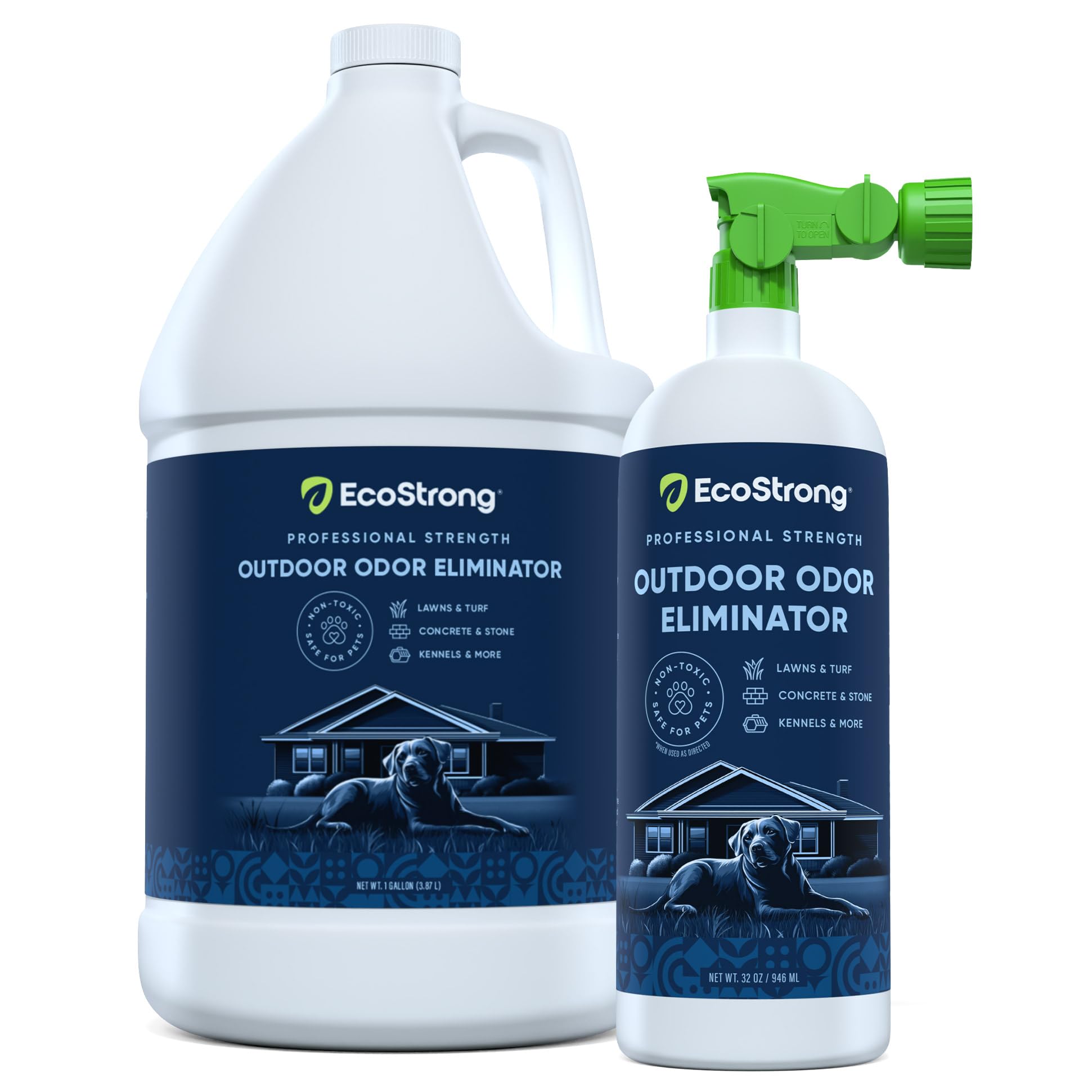 Eco Strong Outdoor Odor Eliminator bottle pour for quick outdoor odor neutralization on surfaces