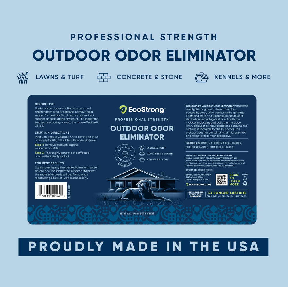 Eco Strong Made in USA badge signals trusted, chemical-free odor elimination.