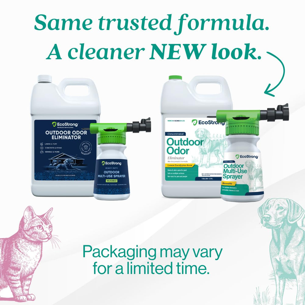Eco Strong Outdoor Odor Eliminator sprayer in use for even coverage outdoors.