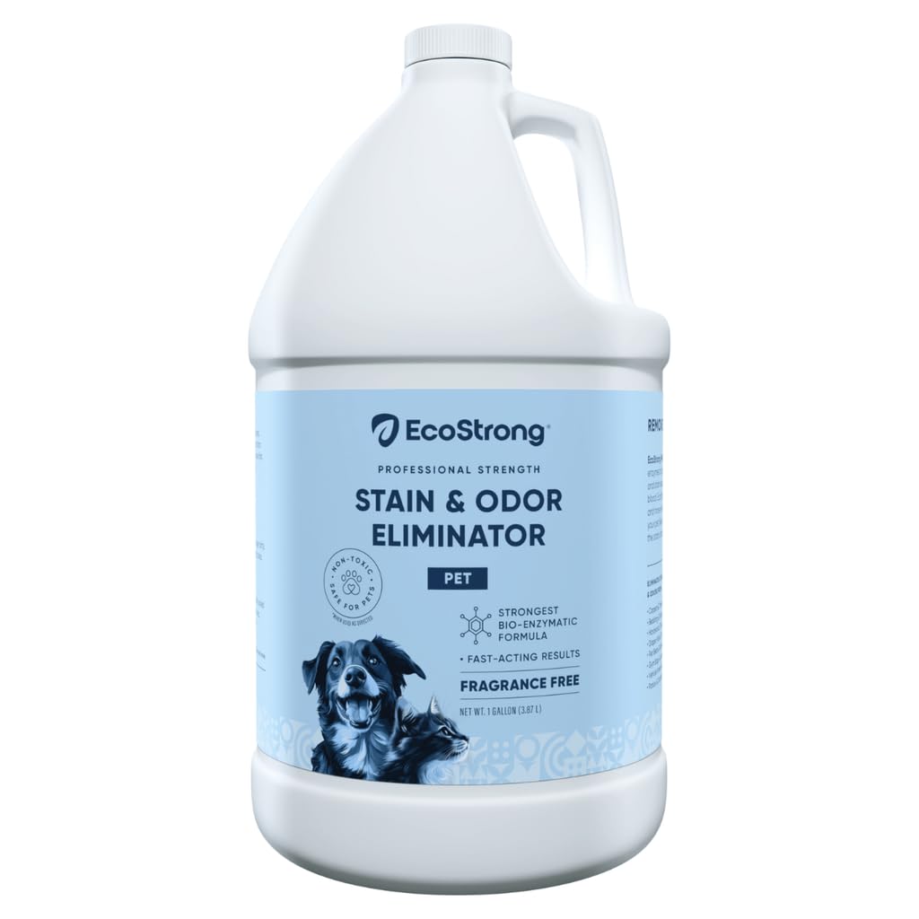 Eco Strong Pet Stain and Odor Remover bottle pour action reduces odors on contact
