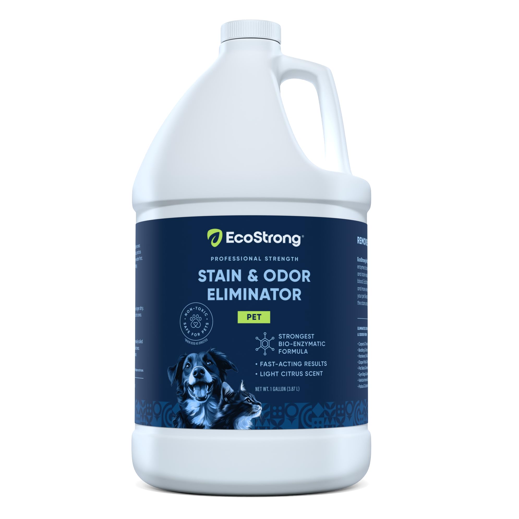 Eco Strong Pet Stain and Odor Remover bottle ready-to-use formula for quick stain cleanup and odor control.