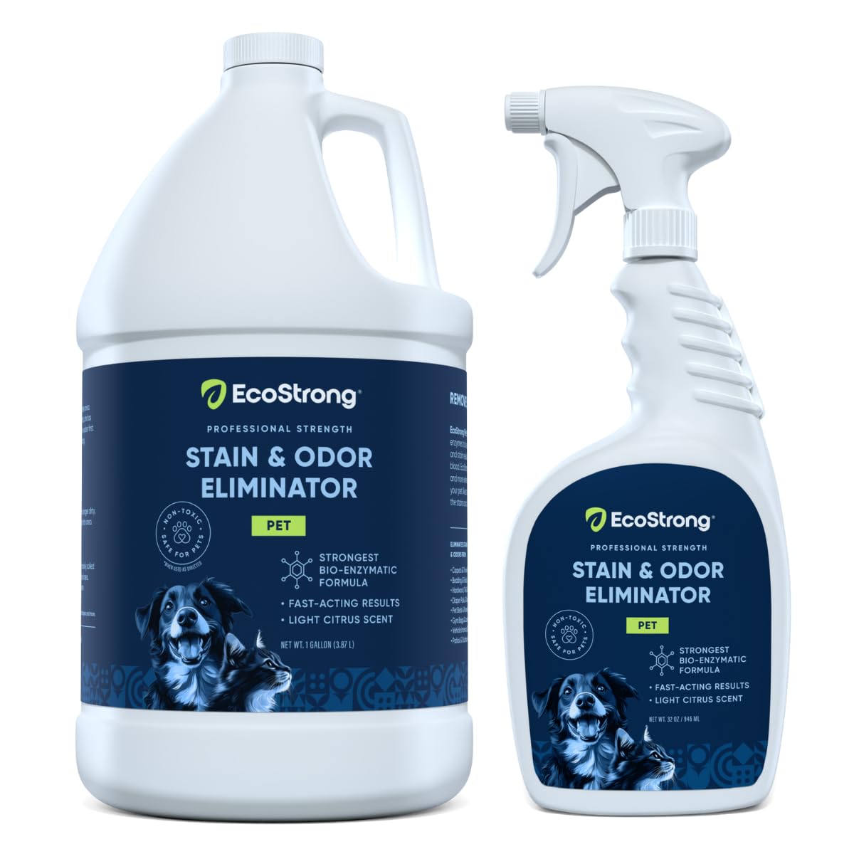 Eco Strong pet urine enzyme cleaner bottle pour removes odors and stains from multiple surfaces
