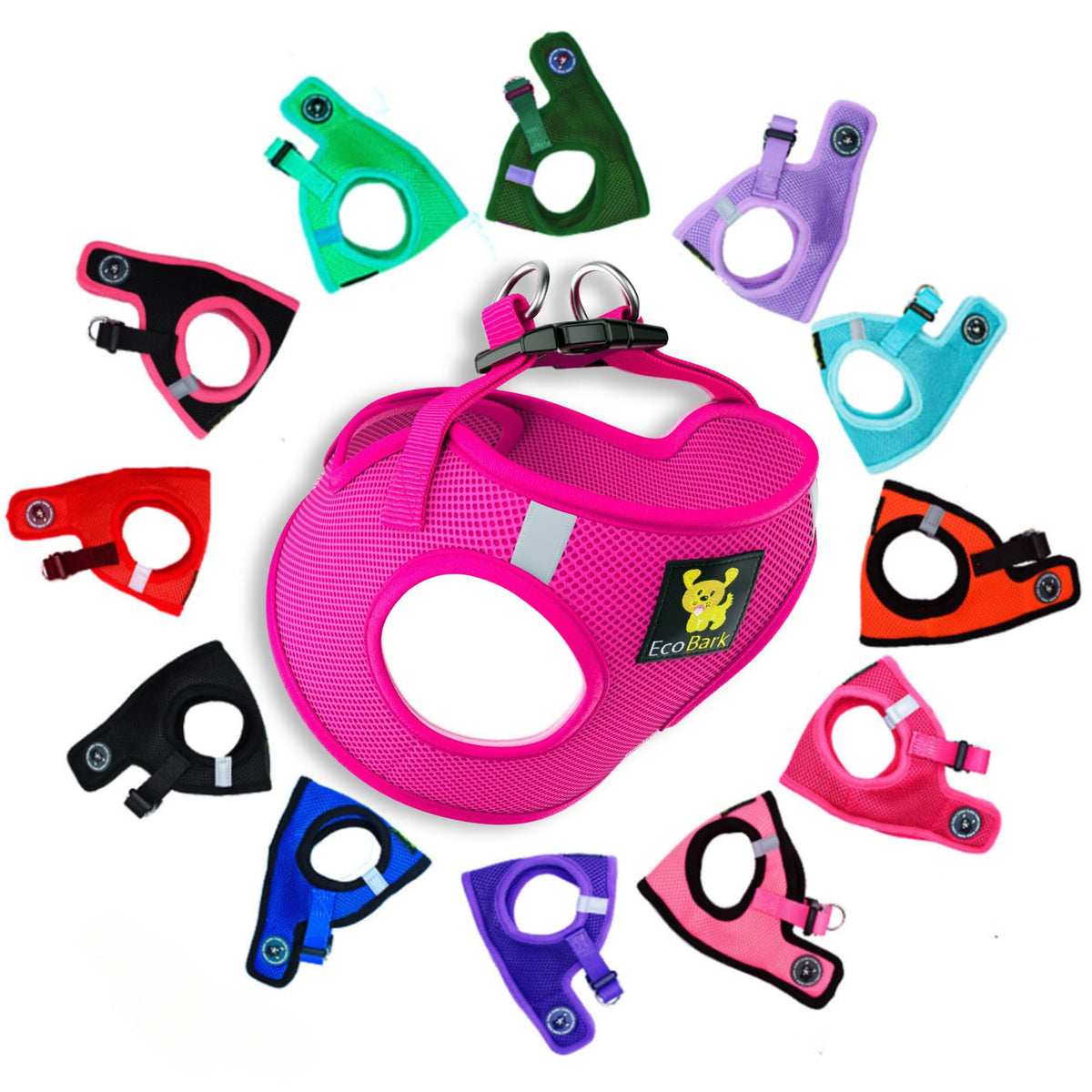 EcoBark Rapid Fastener pink harness side view for quick on/off use