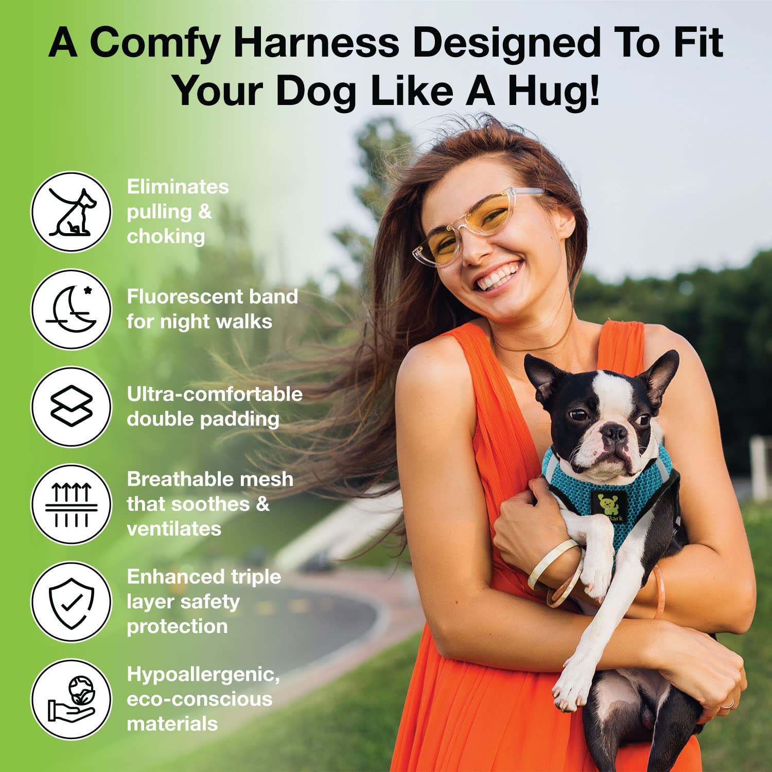 EcoBark anti-rub technology protects delicate skin on teacup dogs during outings.
