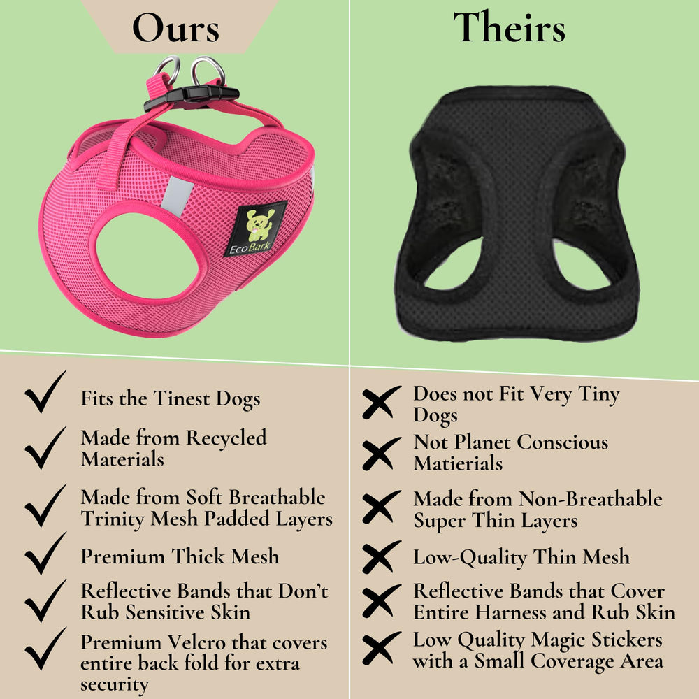 EcoBark step-in pink harness on dog highlighting easy entry