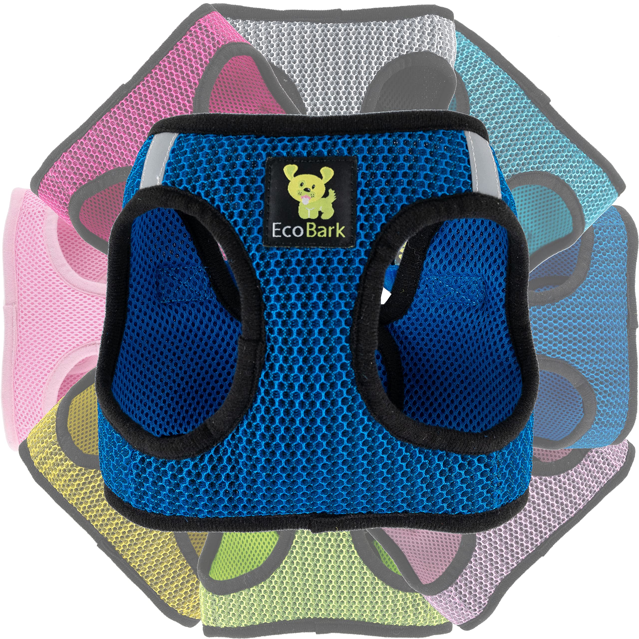 EcoBark Step-In Harness with reflective strap for safer dusk walks.