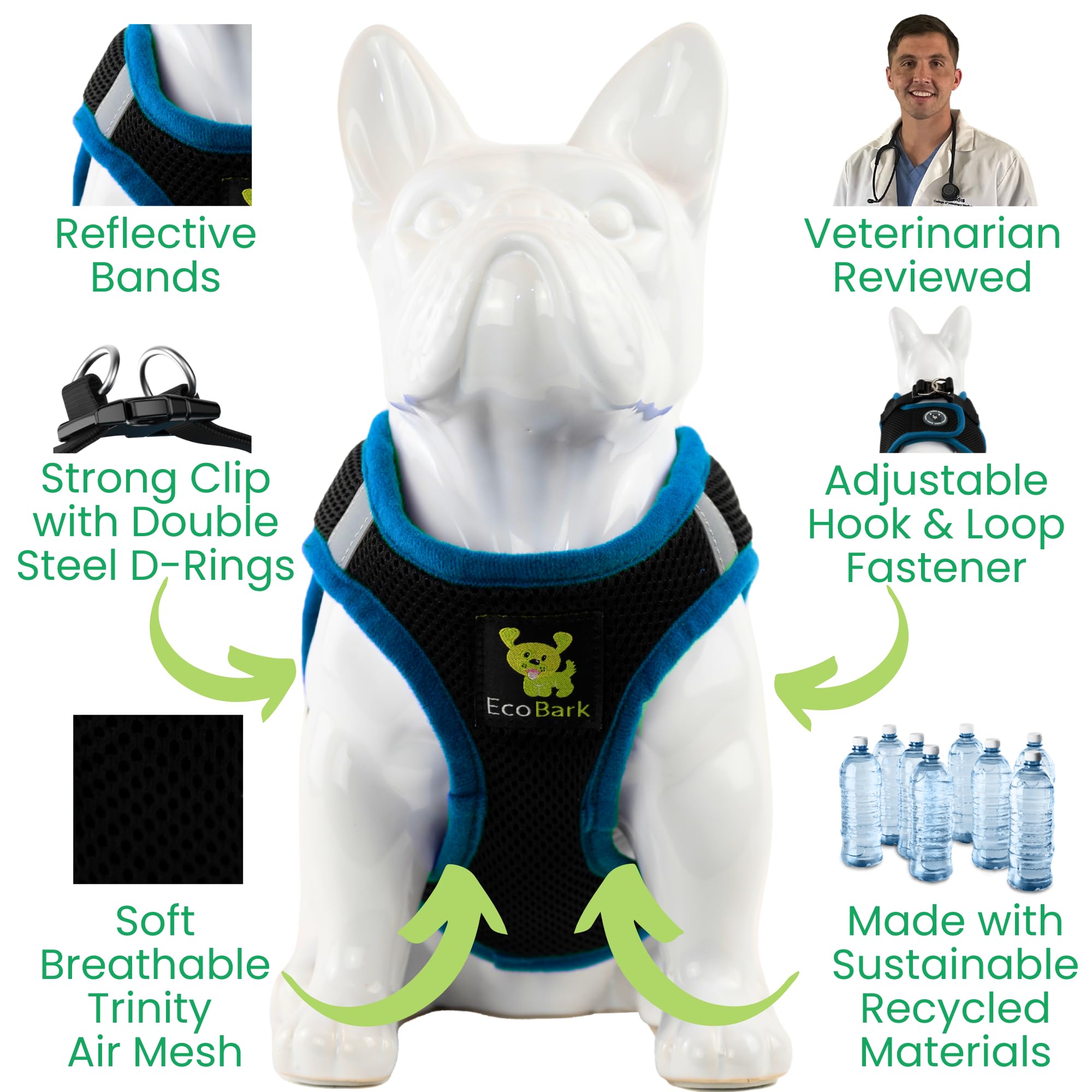 EcoBark Step In Harness reflective strip enhances visibility during dusk walks.