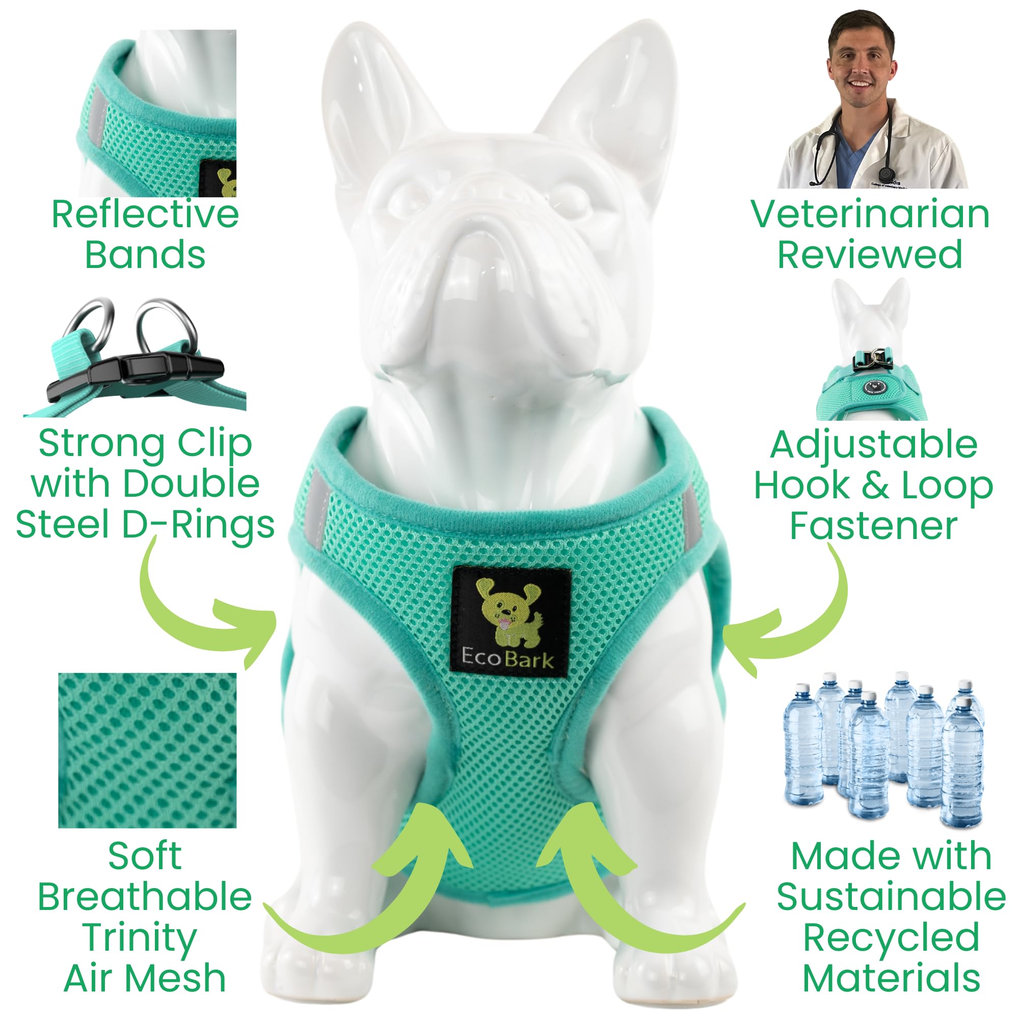 EcoBark Teacup Harness breathable back panel increases ventilation on warm days.