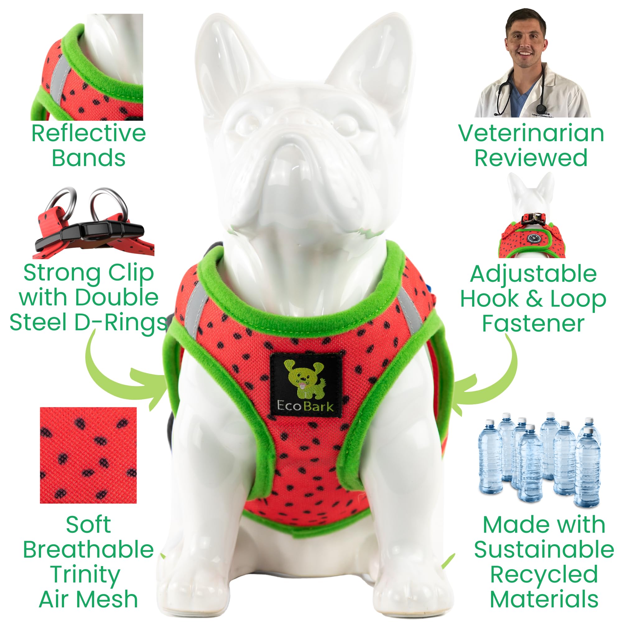 EcoBark toy breed harness is escape-proof when properly sized for secure wear.