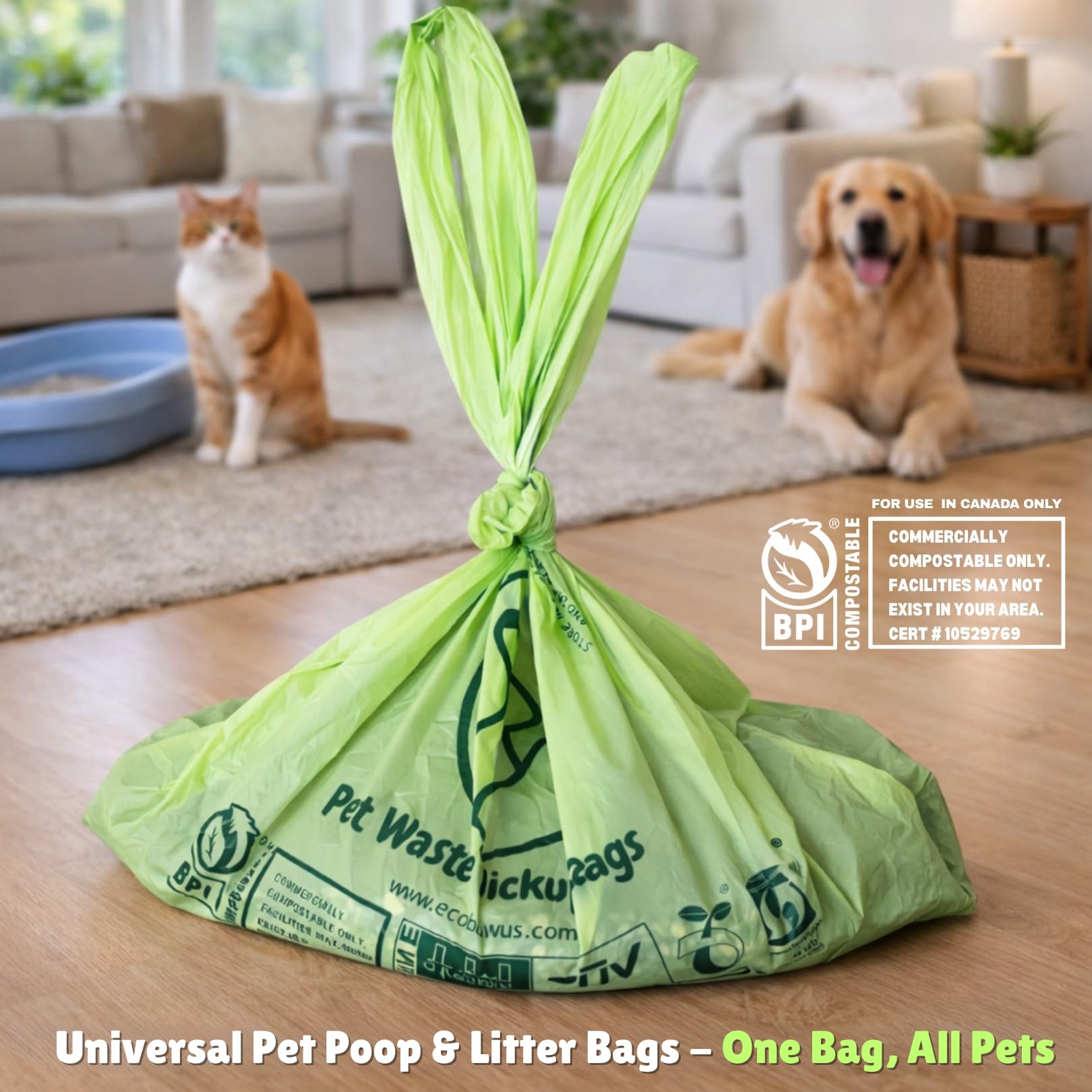 Bags with tie handles ready for easy scooping and sealing