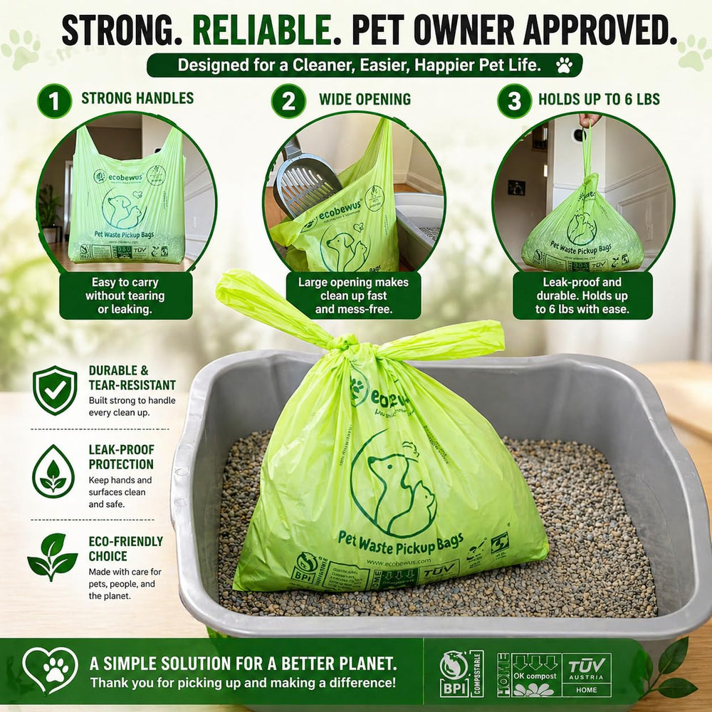 Diagram shows cornstarch plant-based composition for sustainable waste bags