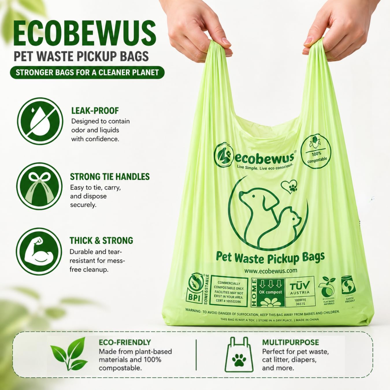 Closeup of leak-proof, tear-resistant bags in action