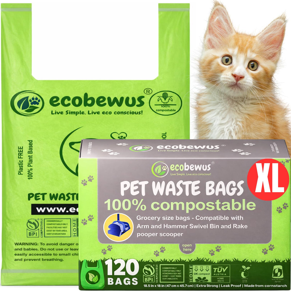 ECOBEWUS XL compostable bags pack shot for eco-friendly waste disposal