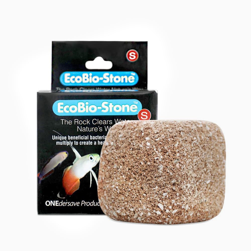 EcoBio-Block natural volcanic rock enhances water clarity in small freshwater tanks.