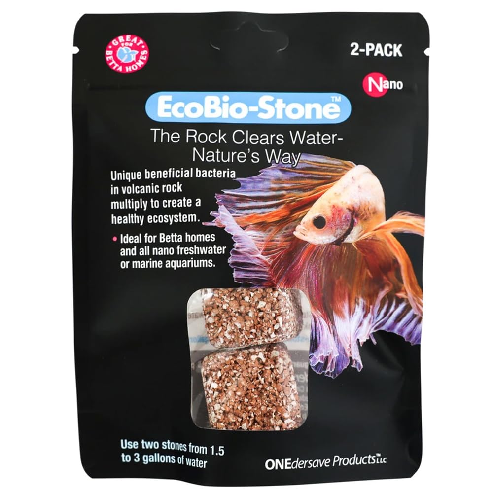 EcoBio-Block Nano 2-Pack close-up showing volcanic rock for natural filtration and clarity.