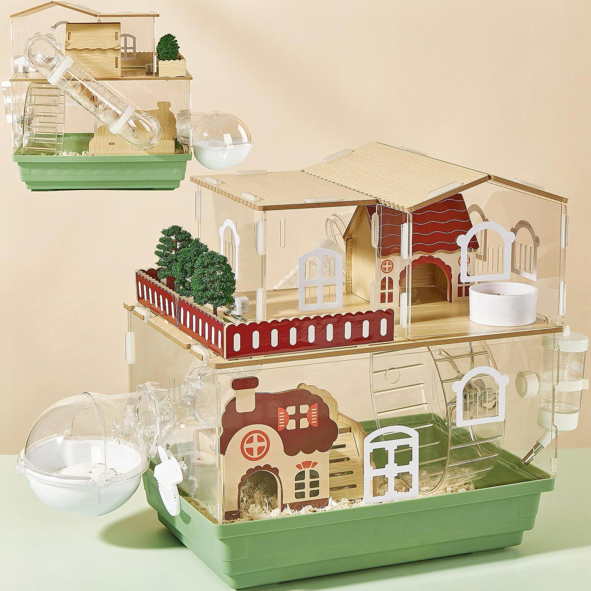 ECOCEN 12 in 1 clear acrylic hamster cage with a transparent view for monitoring your pet.