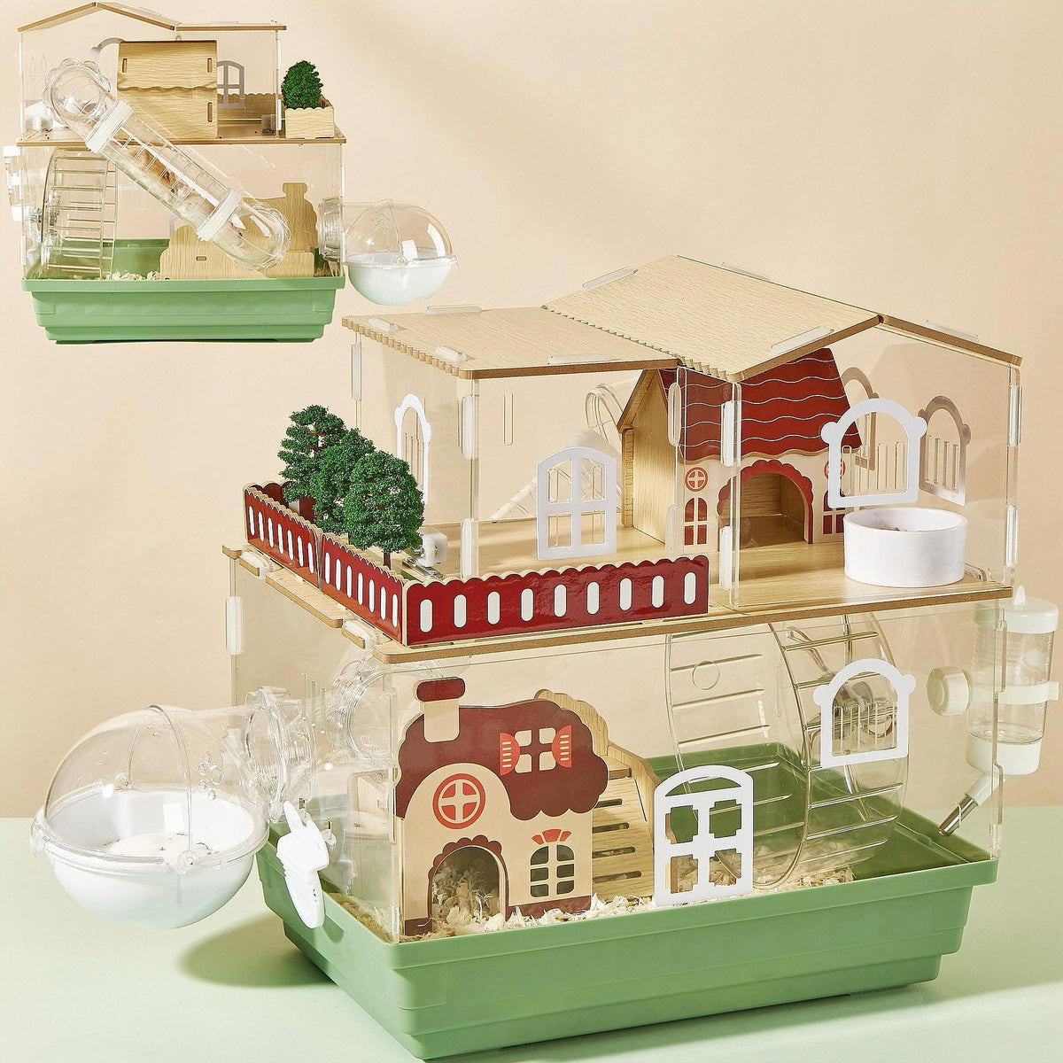 ECOCEN 12 in 1 clear acrylic hamster cage with a transparent view for monitoring your pet.