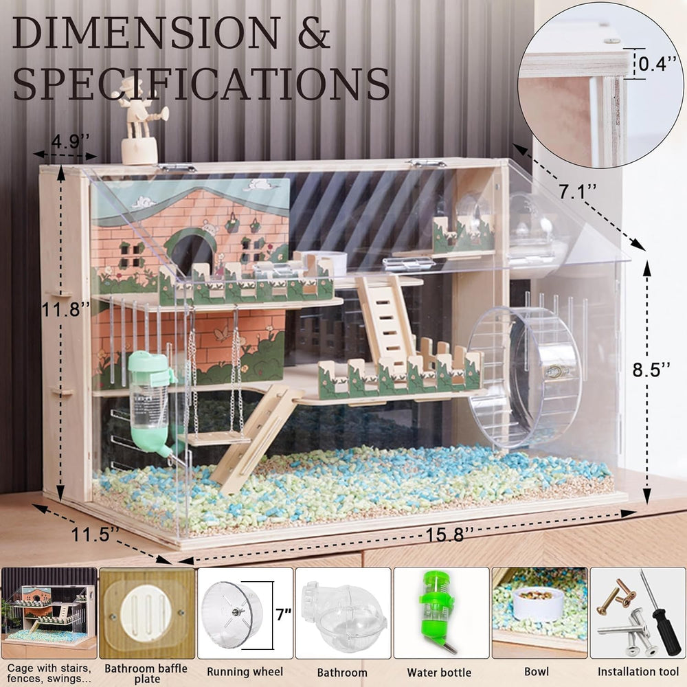 ECOCEN hamster cage with 18 cm running wheel boosts exercise.