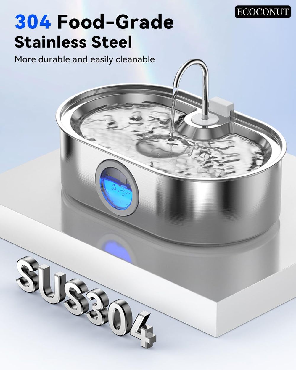 ECOCONUT tilted tray design reduces splashing while drinking.