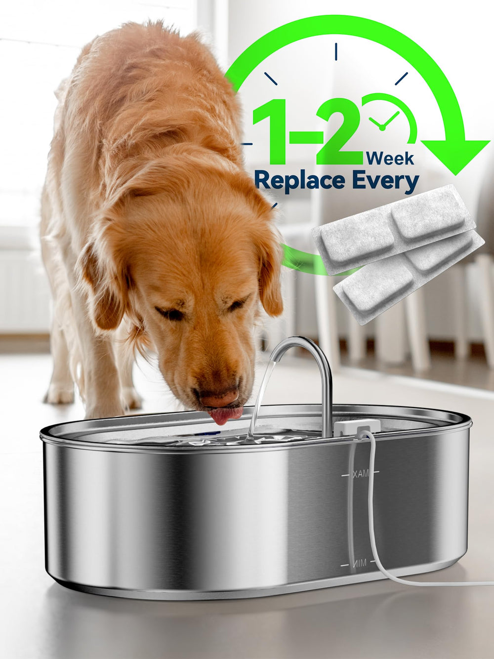 ECOCONUT four-layer filtration system ensures fresher water for pets.
