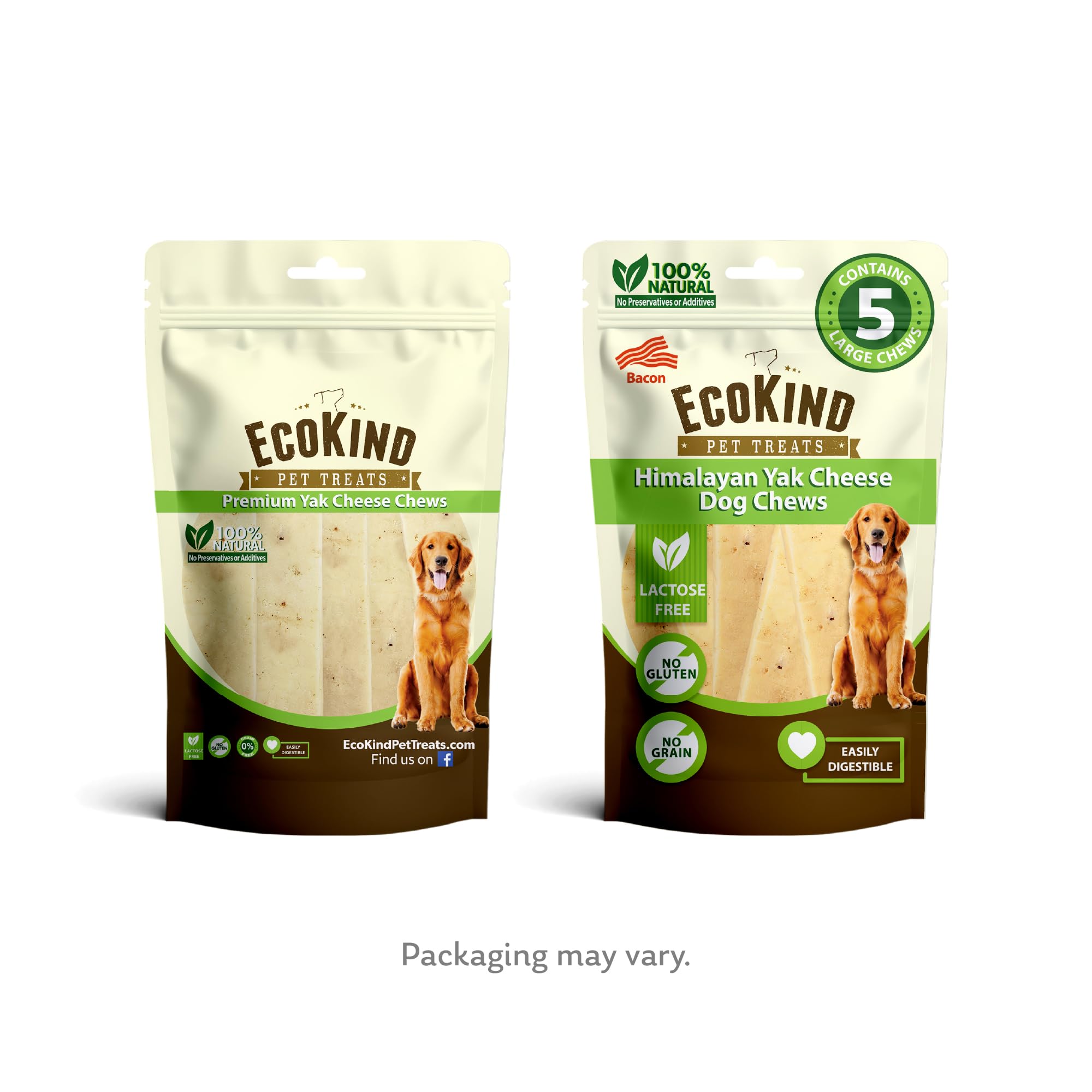 EcoKind Premium Gold yak chews made from pasteurized milk without artificial preservatives.