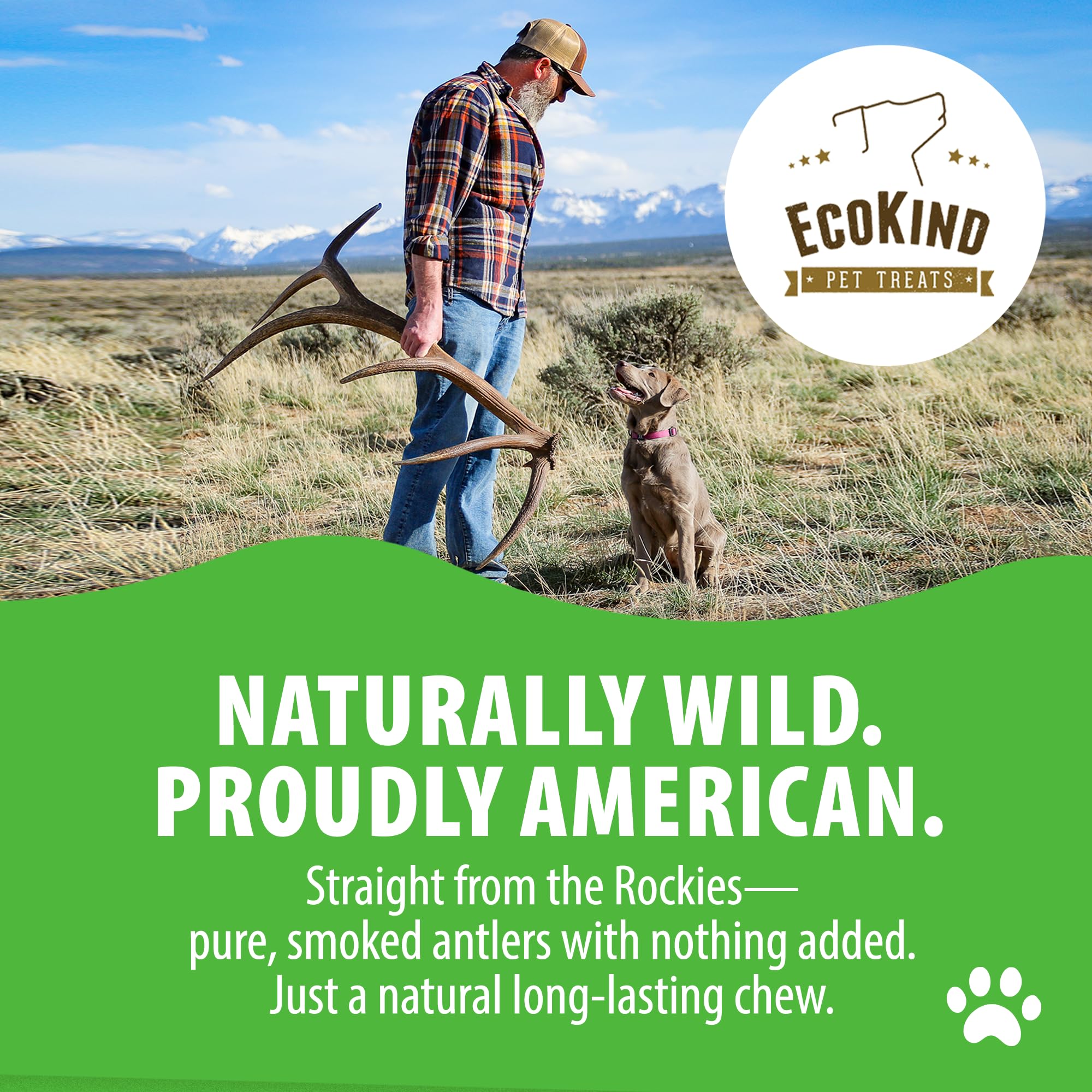 EcoKind elk antler chew packaging showing a single large piece.