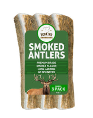 EcoKind Smoked Elk Antler Chews pack-front view, durable natural chew for small dogs.