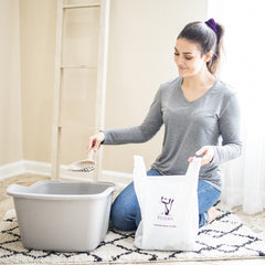 EcoLeo cat litter bags XL closed dimensions highlight compact storage.
