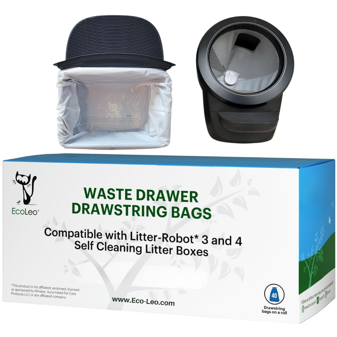 EcoLeo cat litter box liner with drawstring closure for mess-free disposal.
