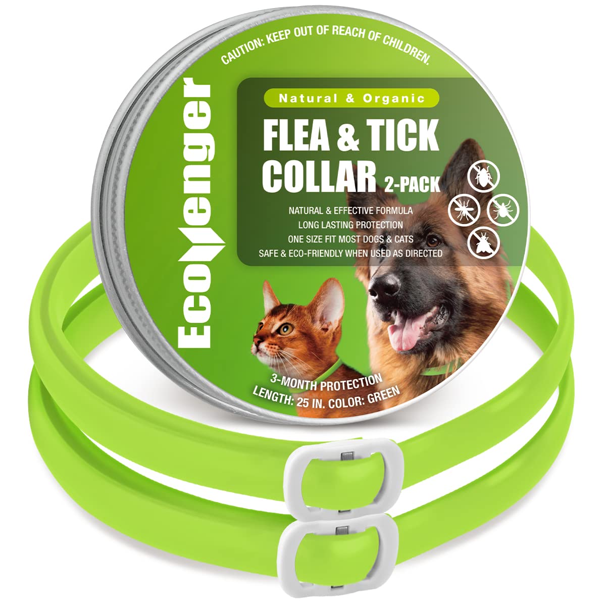EcoVenger packaging and belt in green, eco-friendly protection ready for pets.