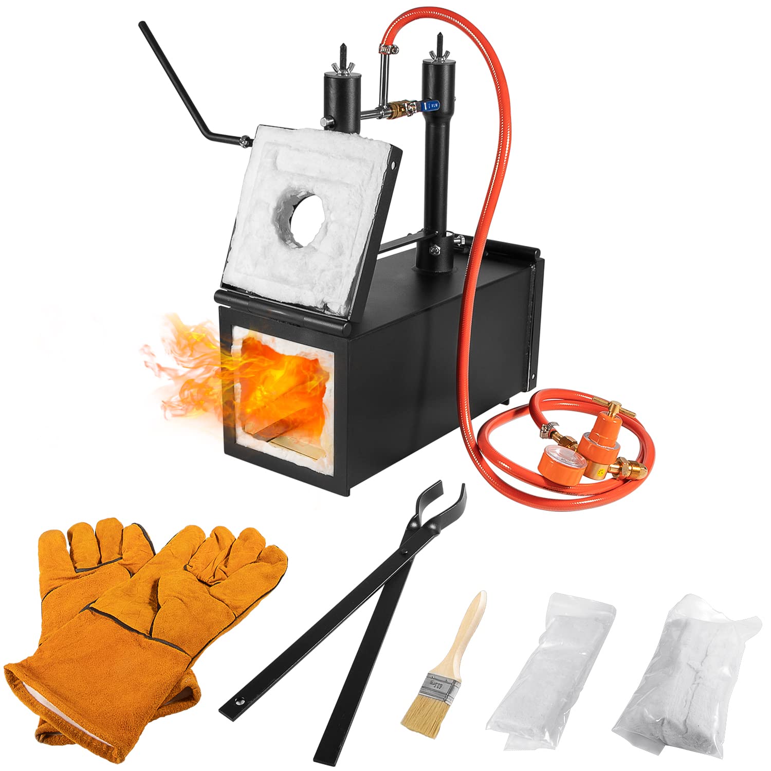 E-cowlboy portable forge front view with dual burners for fast heating.