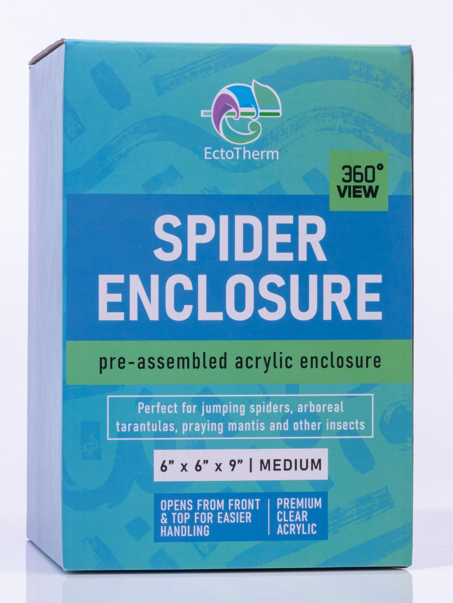 EctoTherm Acrylic Terrarium 360-view offers crystal-clear visibility and sturdy construction.