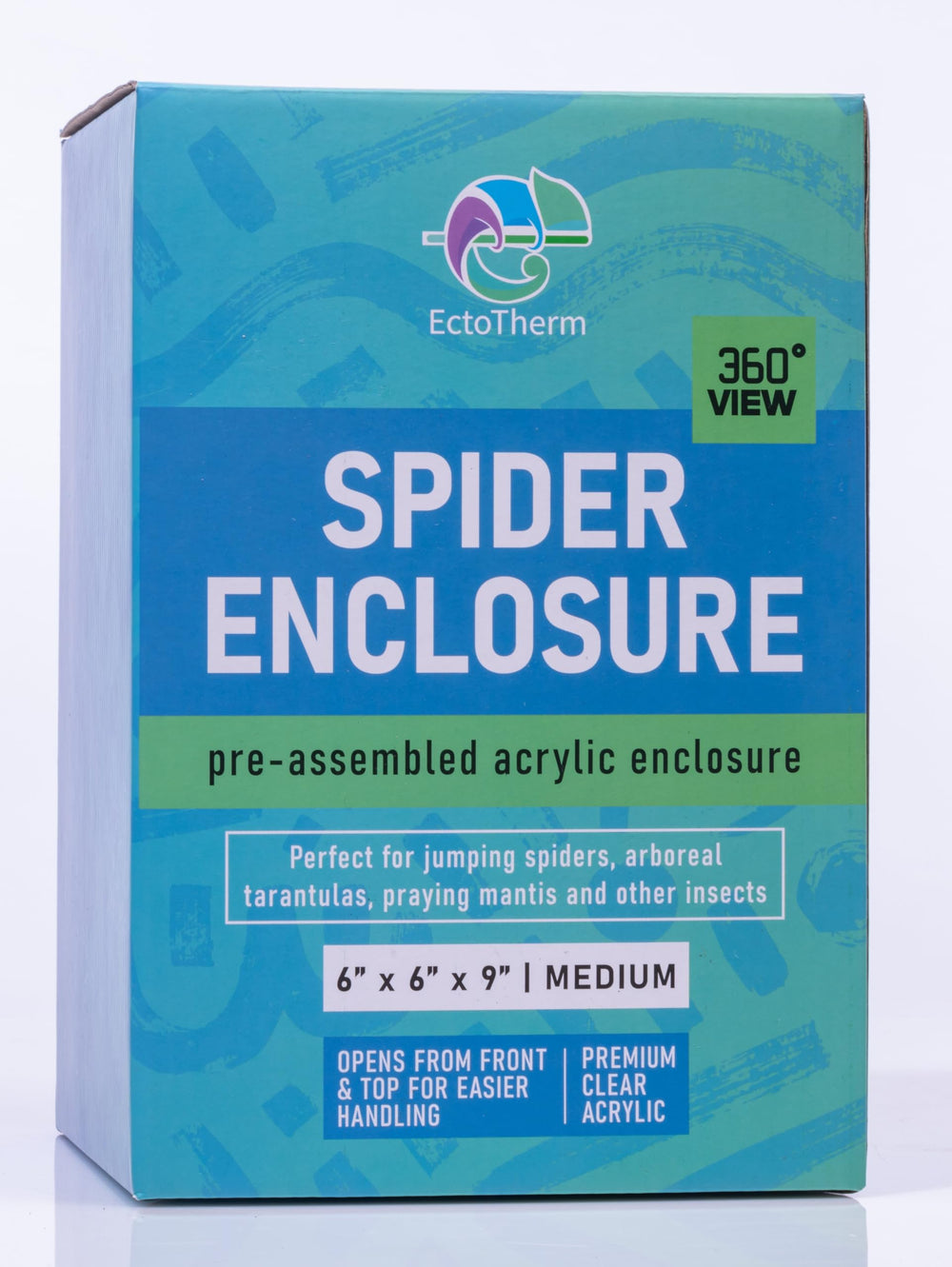 EctoTherm Acrylic Terrarium 360-view offers crystal-clear visibility and sturdy construction.