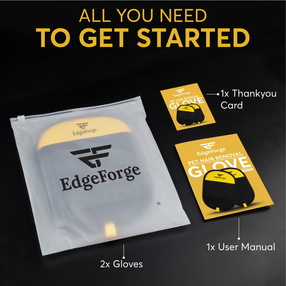 EdgeForge hanging-loop pet hair glove stored for easy access.