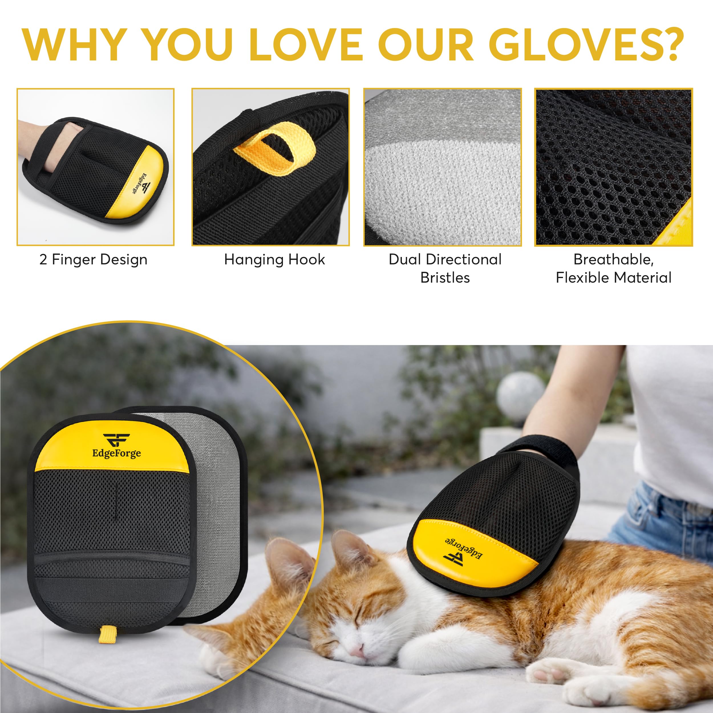 EdgeForge washable pet hair glove being rinsed after use.
