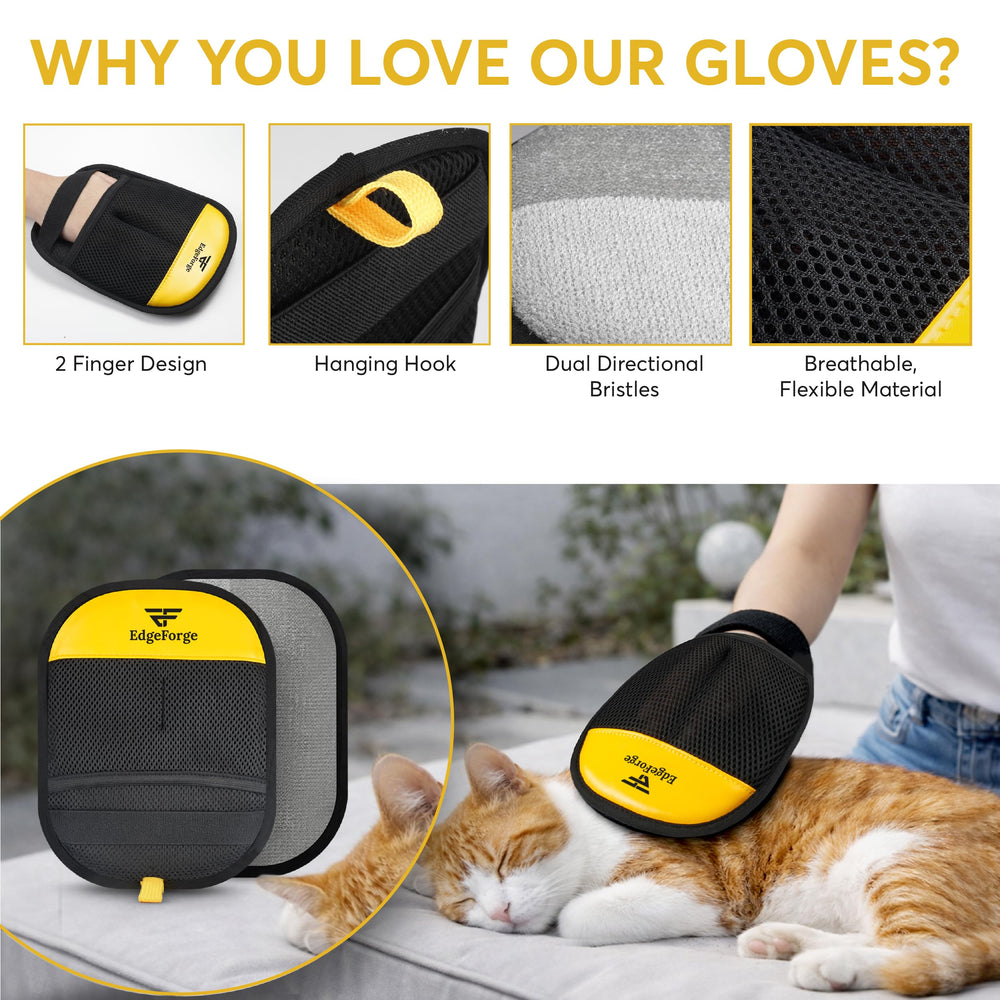 EdgeForge washable pet hair glove being rinsed after use.