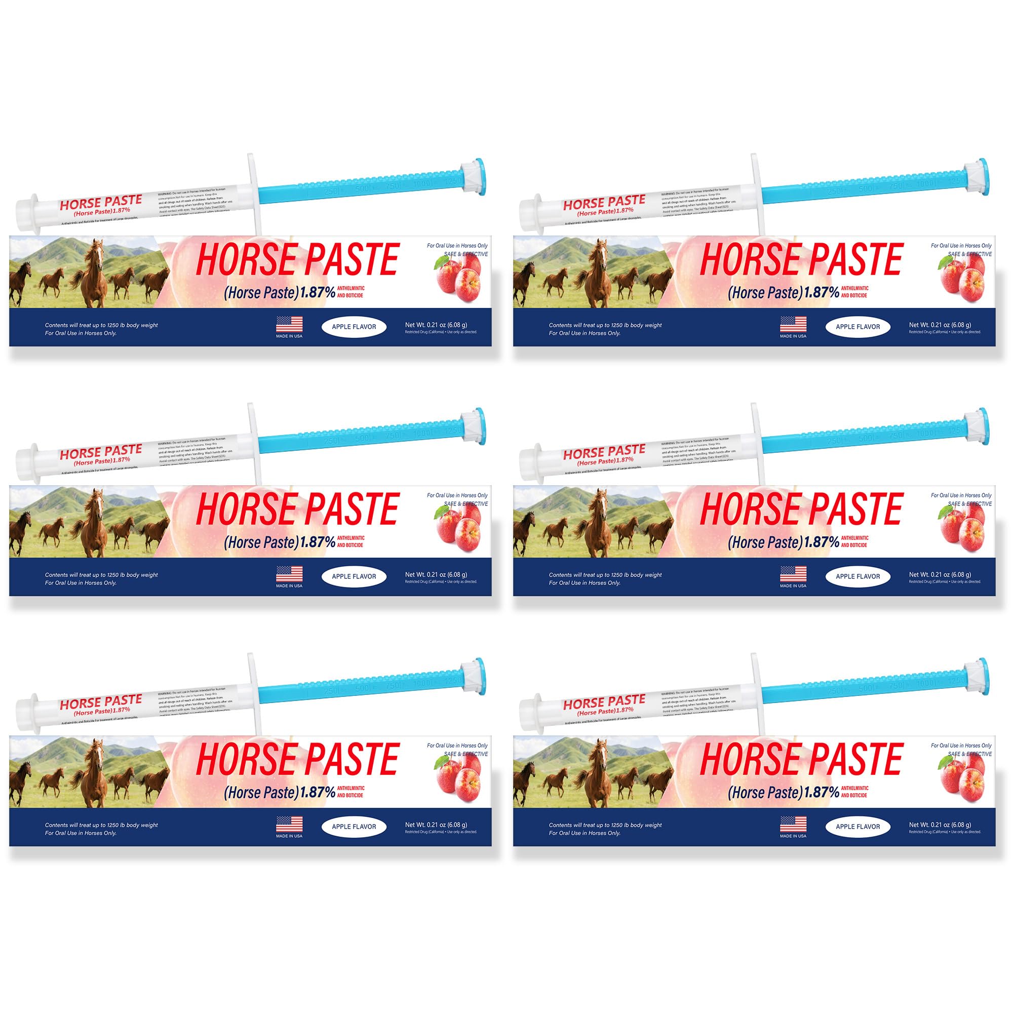 Edoia Apple Flavored Horse Paste pack shot shows convenient six-pack for easy administration.