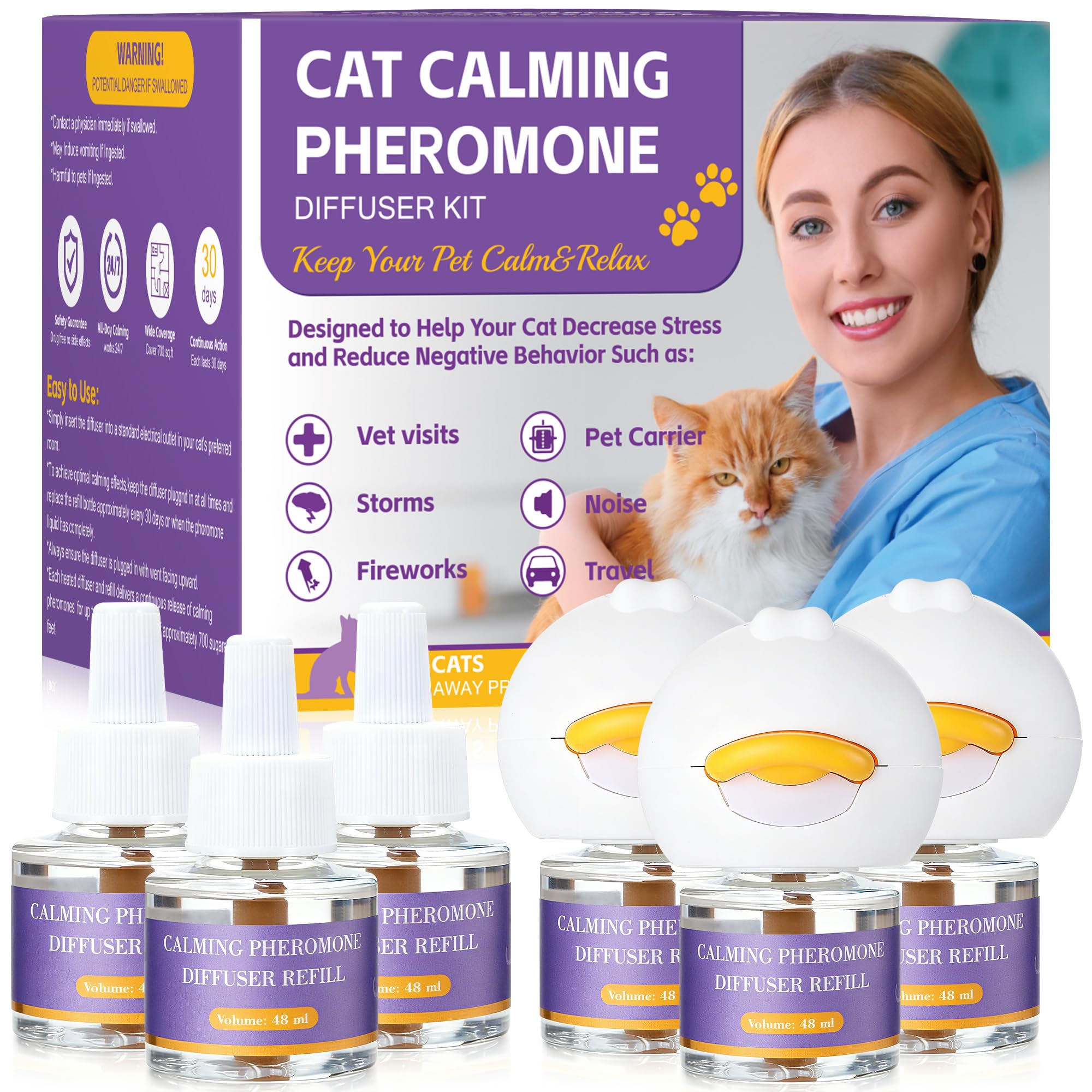 edoia 9-in-1 diffuser plugged in delivering calming signals to a calm cat in an open living space