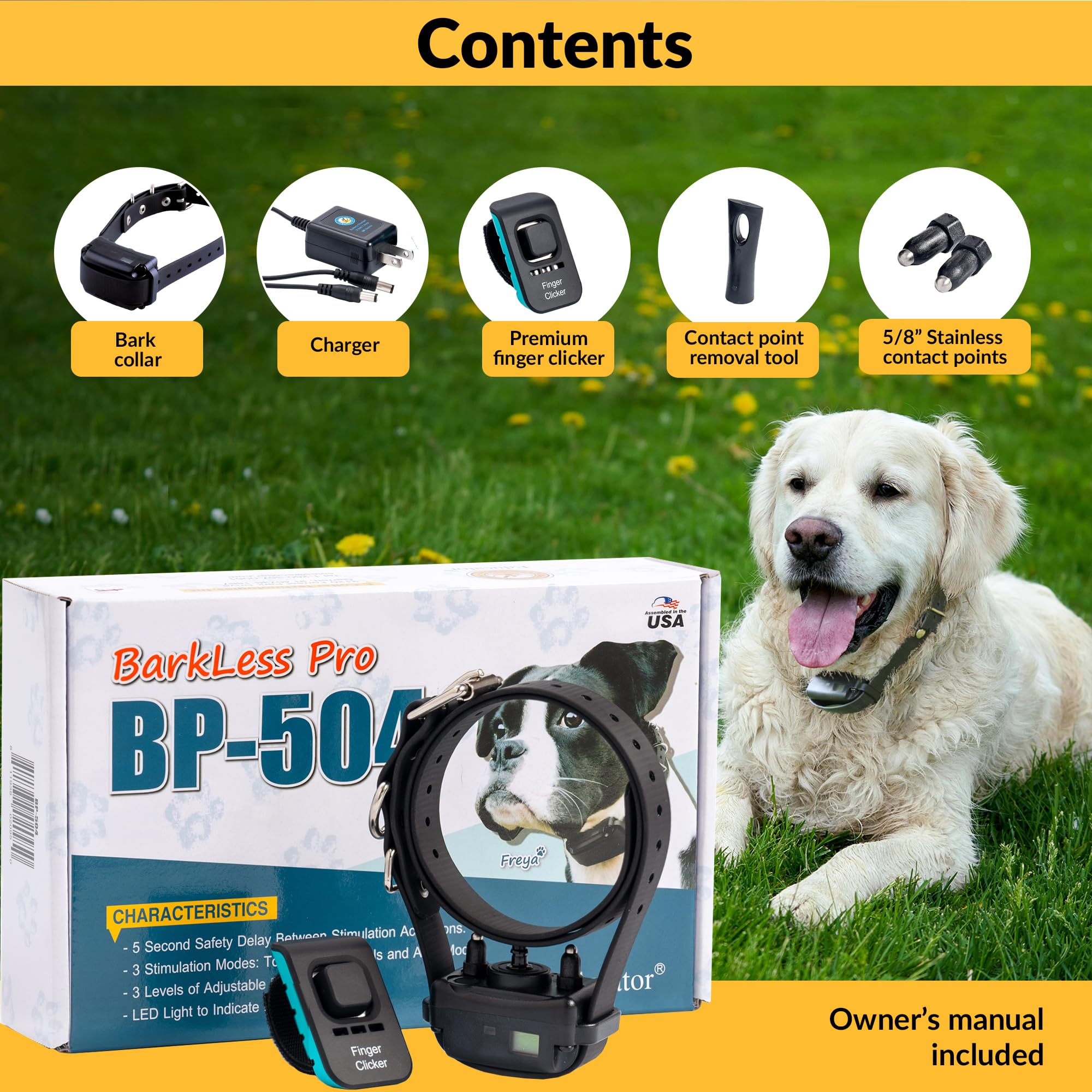 Educator BarkLess Pro collar with adjustable stimulation settings.