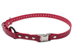 Educator Biothane bungee collar 3/4-inch red close-up for durable outdoor wear.