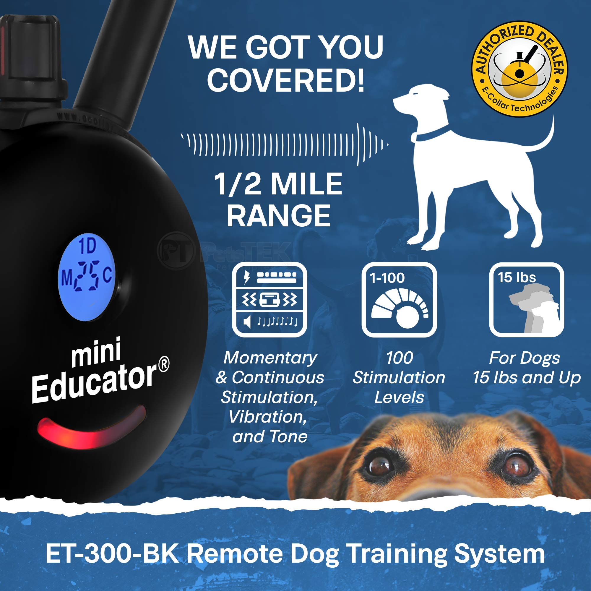 Educator ET-300 collar-fit ensuring secure comfort for dogs 15+ lbs