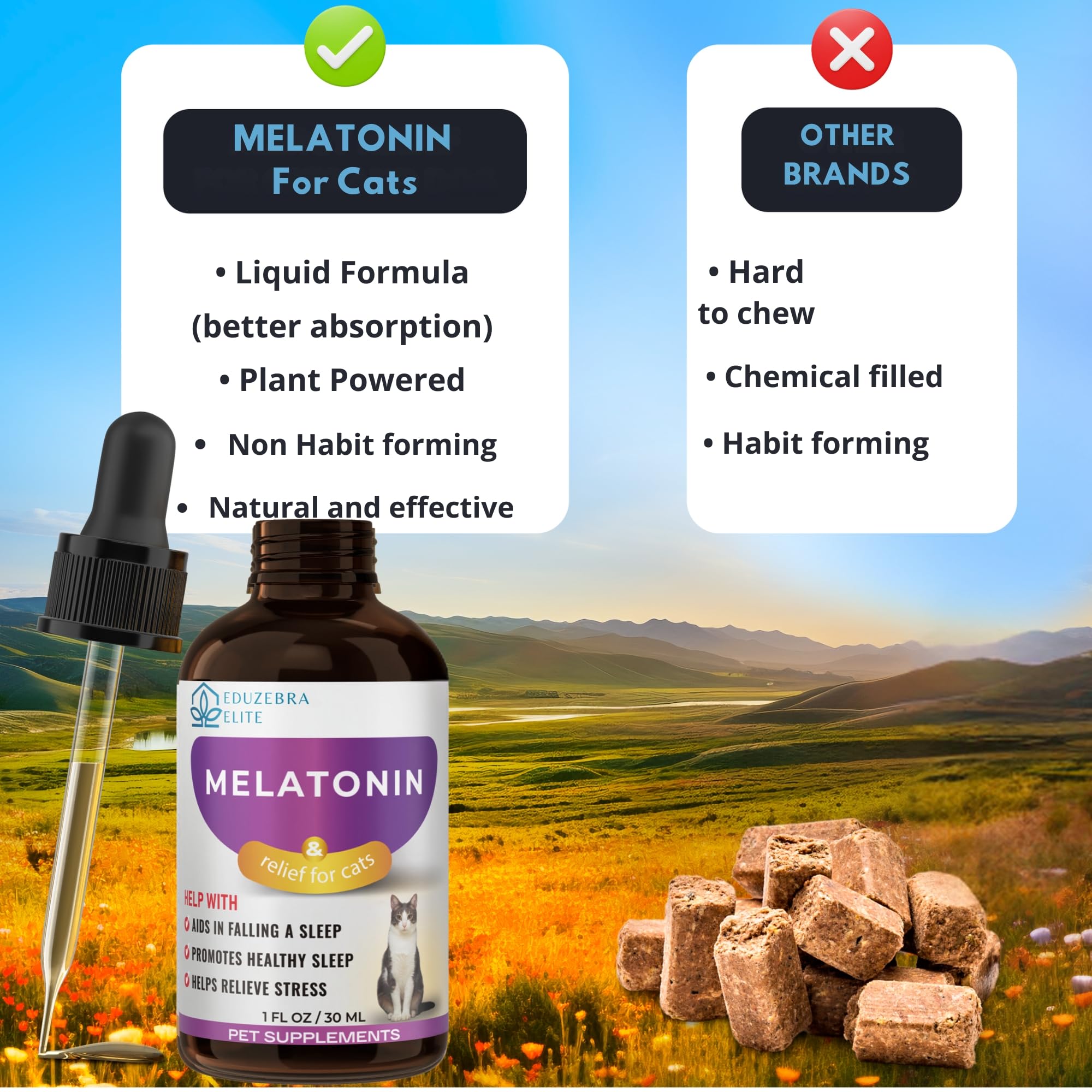 EDUZEBRA Cat Melatonin grooming prep scene highlights calmer grooming sessions