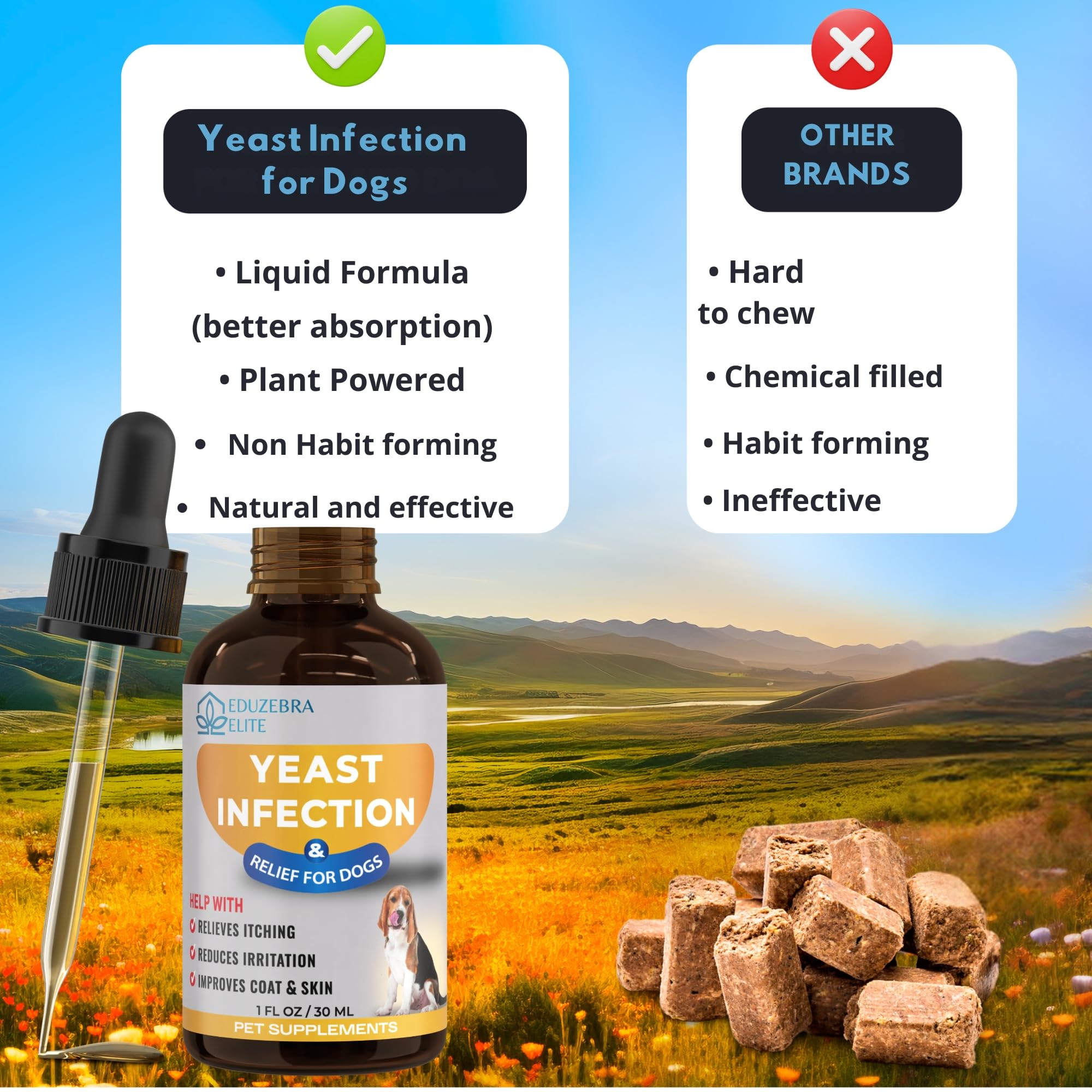 EDUZEBRA digestible liquid for quick intake by dogs.