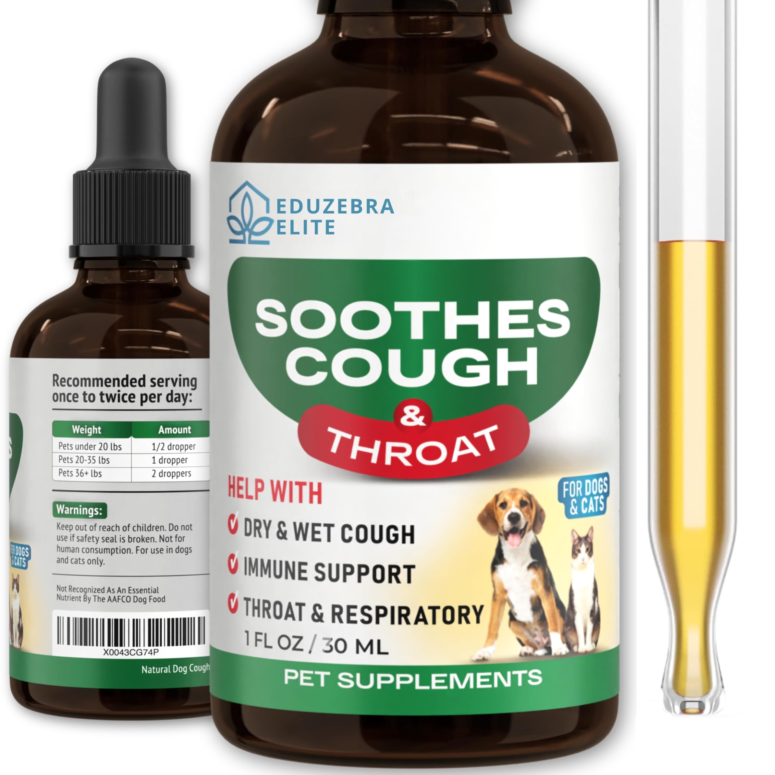 EduZebra Kennel Cough Drops bottle on the go for pet cough relief.