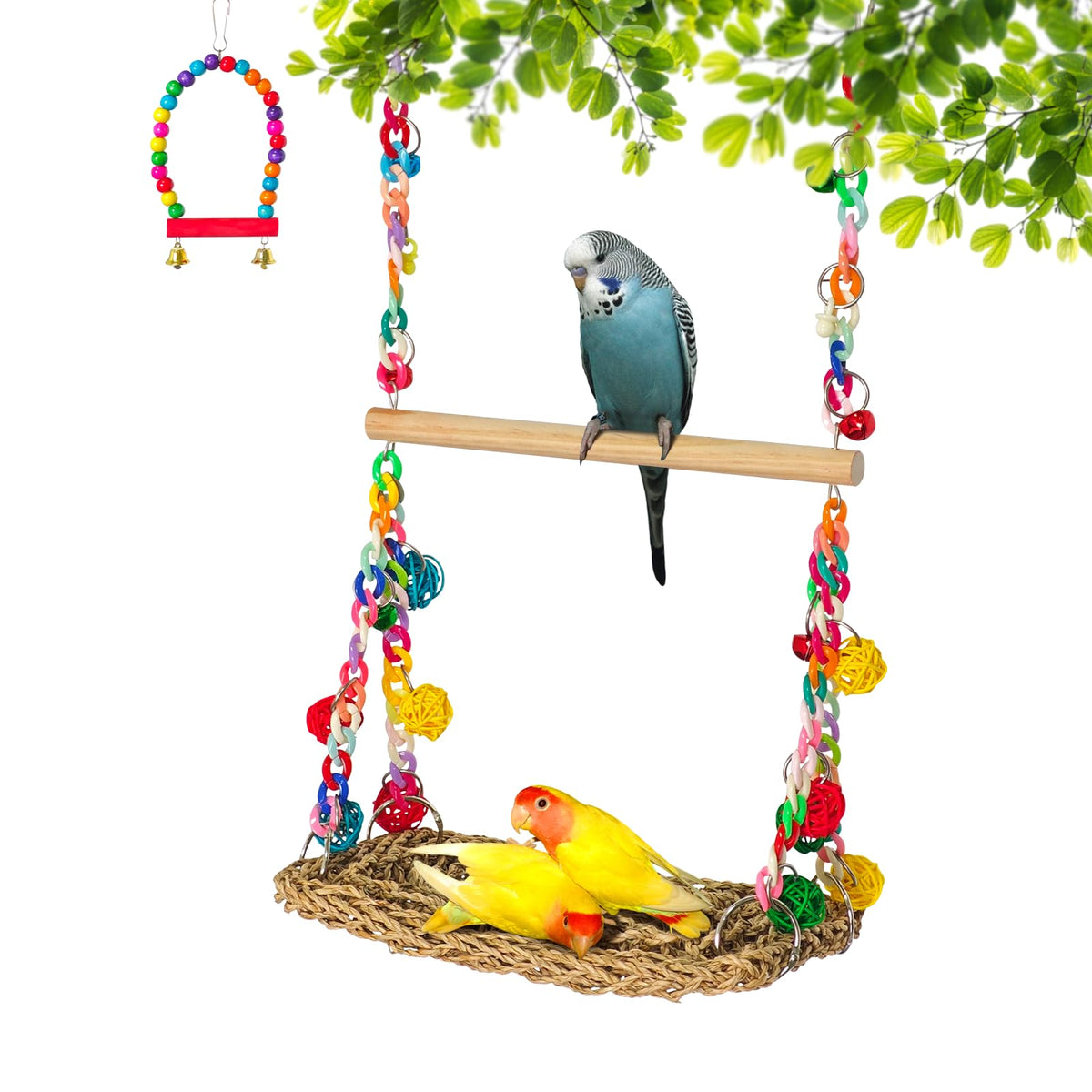 Eeaivnm natural bird swing hammock seagrass for enrichment and rest.