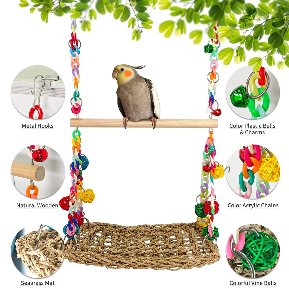 Eeaivnm wooden chewable perch supports beak health and playful chewing.