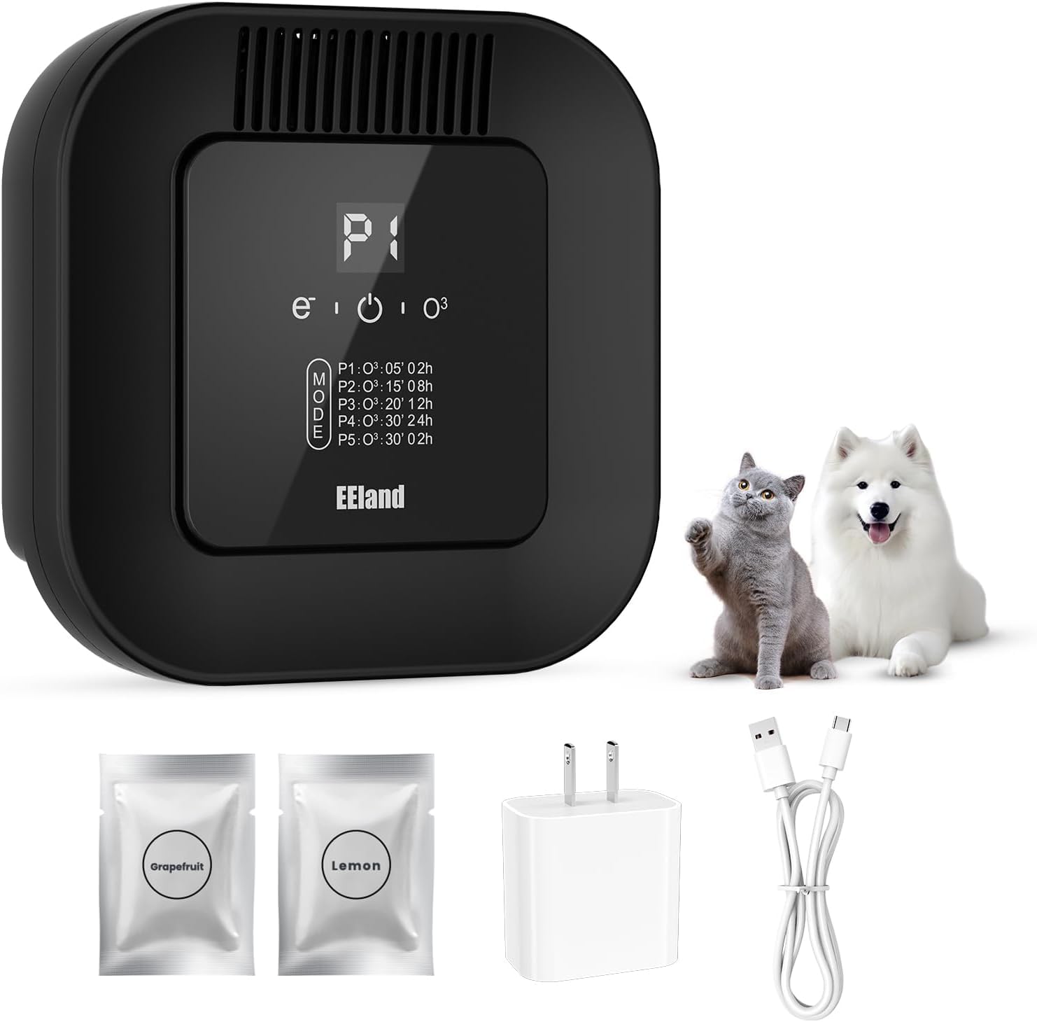 EEeland cat litter deodorizer front view showing ozone unit for odor control