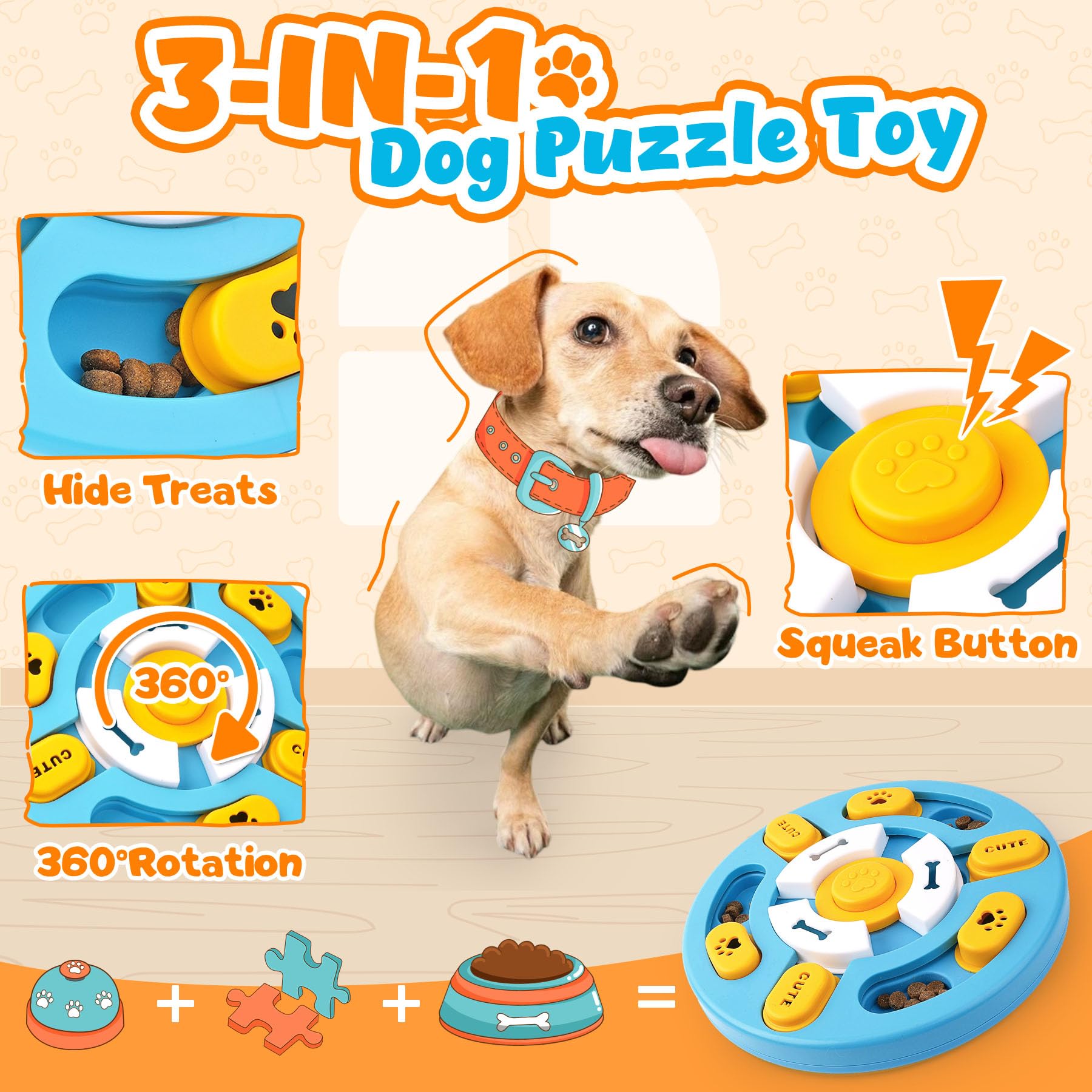 Eefitoys puzzle toy with squeaker and slider adds interactive treat challenges.