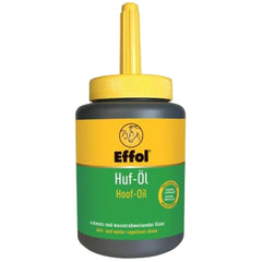 Effol Hoof-Oil brush-in-tin closeup highlights economical use and shine.
